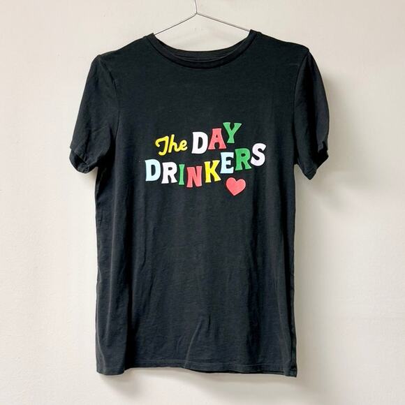 ban.do The Day Drinkers Short Sleeve Crew Neck Graphic T-Shirt Black Women's S - Picture 2 of 5